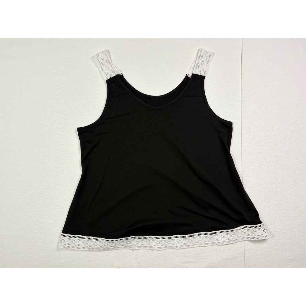Womens 2XL Black Tank Top Lace Crochet Trim Straps Scoop Neck Plus Size Boho